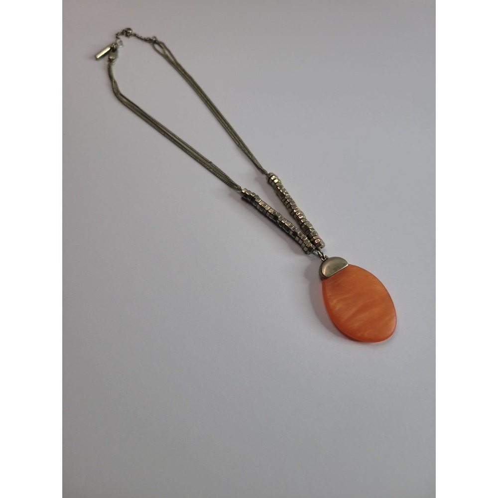 Kenneth Cole Orange Oval Pendant Necklace Silver Tone Multi Strand - Picture 8 of 14